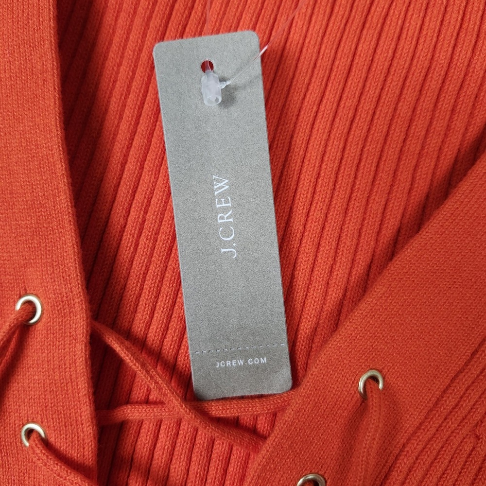 J. Crew Ribbed lace-up sweater Women's Large Orange V-Neck Stretch - Picture 3 of 7